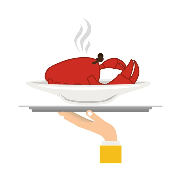 Silhouette colorful dish with hot crab in tray — Stock Vector