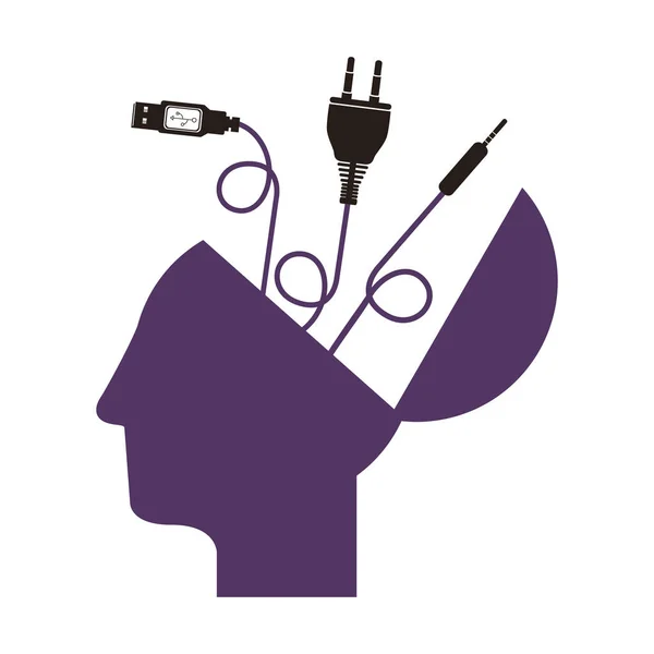 Purple profile head human with different connectors — Stock Vector