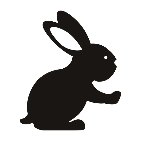 Lapin silhouette noire aux longues oreilles — Image vectorielle