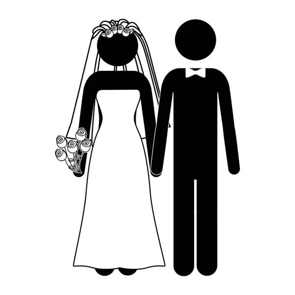 Pictograma de casal de casamento com trajes — Vetor de Stock