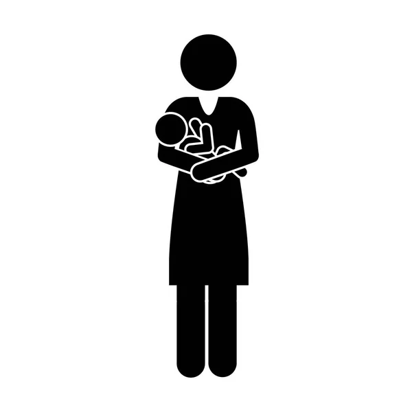 Piktogram kvinna med lilla baby i armar — Stock vektor
