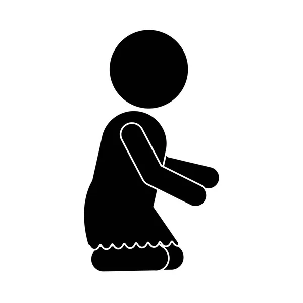 Piktogram diz çökmüş küçük bebek kız — Stok Vektör