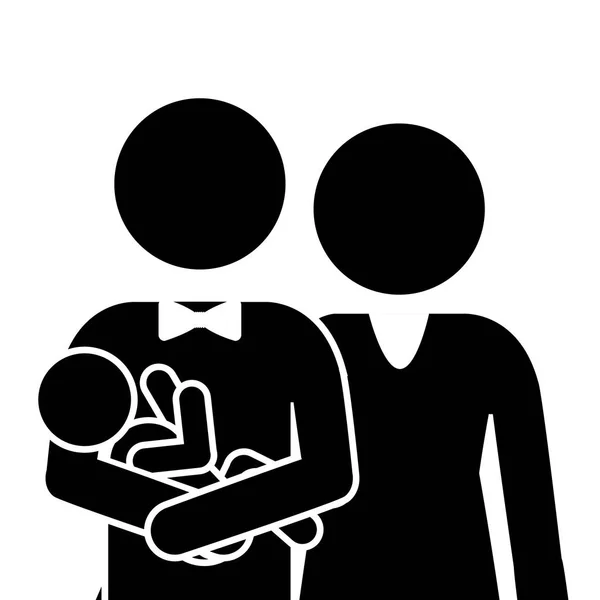 Famiglia di pittogrammi mezzo corpo con bambino in braccio — Vettoriale Stock