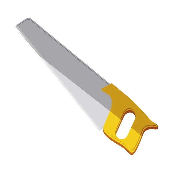 Metallic handsaw icon tool with yellow handle — Stock Vector