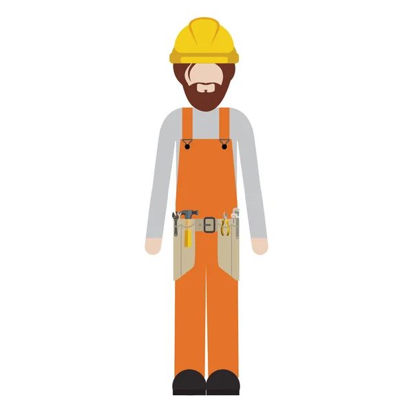 Silueta hombre trabajador con kit de herramientas y barba — Vector de stock