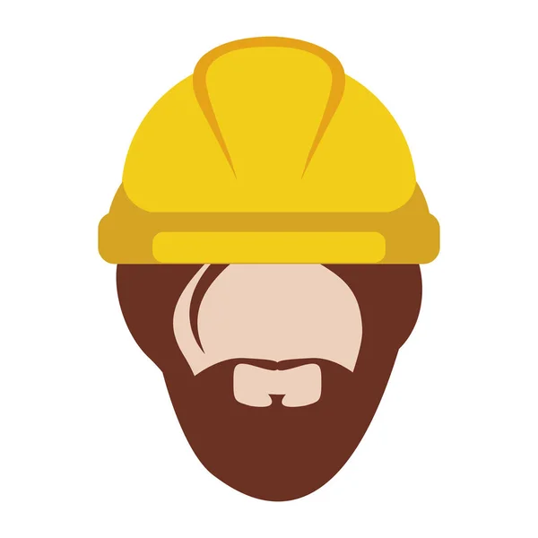 Frente cara homem trabalhador com capacete e barba —  Vetores de Stock