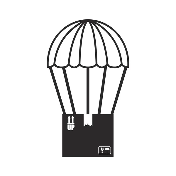 Schwarzer Silhouette-Fallschirm mit Karton — Stockvektor