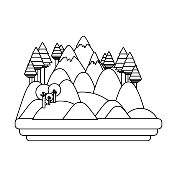 Forêt isolée et aménagement de montagne — Image vectorielle