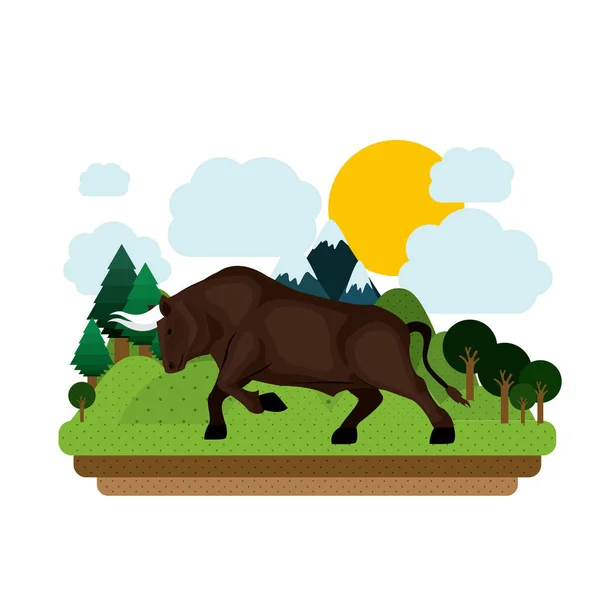 Toro isolato progettazione animale e paesaggistica — Vettoriale Stock
