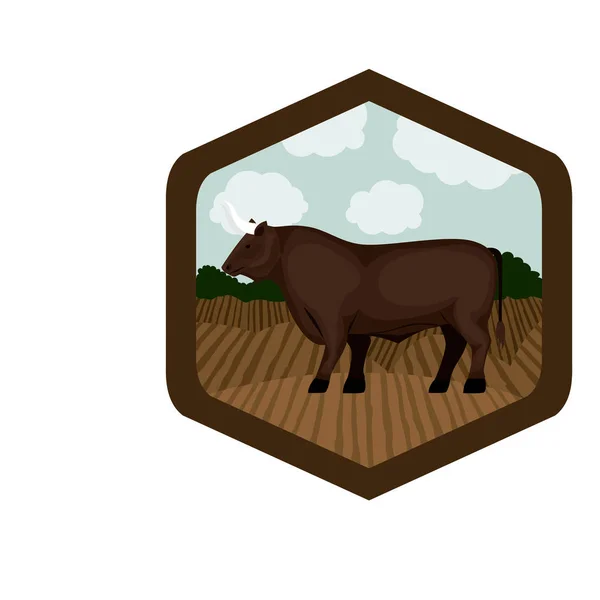 Изолированное животное быка внутри конструкции рамы — стоковый вектор