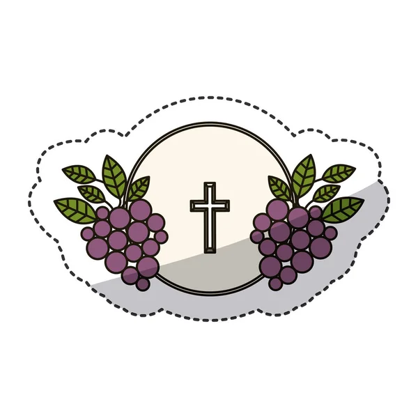 Religião isolada cruz e desenho de uvas —  Vetores de Stock