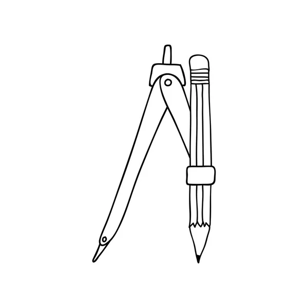 Monochromatické obrys kompasu s tužkou — Stockový vektor