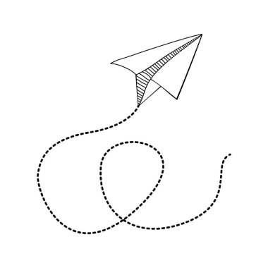 siluet siyah beyaz kağıt uçak ve noktalı çizgi ile