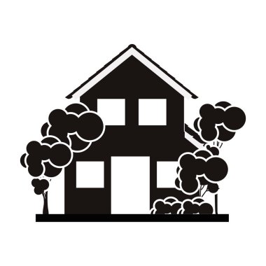 siluet ağaçları ile iki kat tek renkli ev