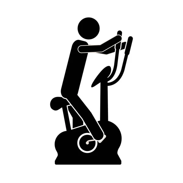 Silueta monocromo con hombre en bicicleta giratoria — Vector de stock