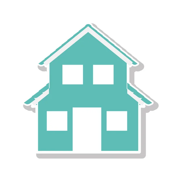 Σιλουέτα με γαλαζοπράσινα οικία δυο ορόφων — Διανυσματικό Αρχείο