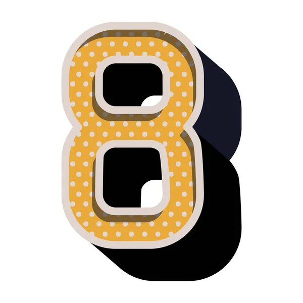 Número tridimensional ocho punteado en color amarillo — Vector de stock