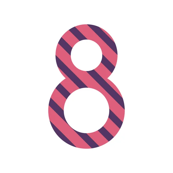Αριθμός οκτώ σχεδιασμό με διαγώνιο πολύχρωμο ριγέ — Διανυσματικό Αρχείο