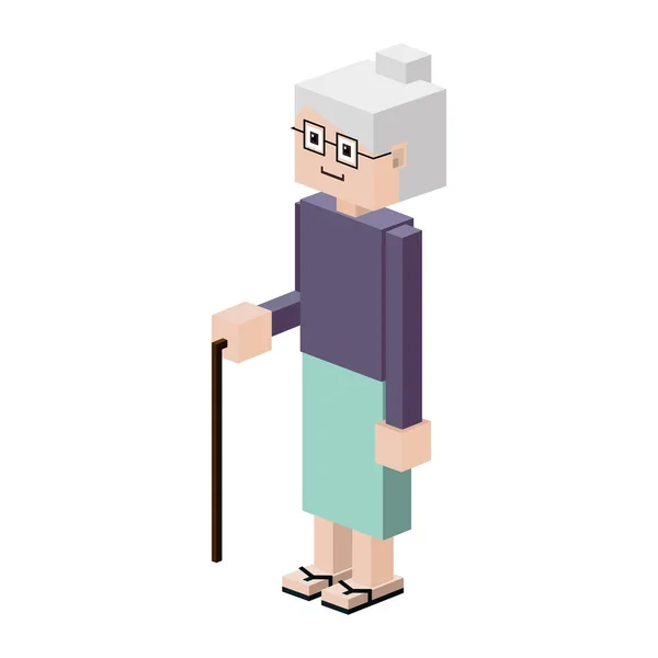 Lego silhouette femme âgée avec bâton de marche — Image vectorielle