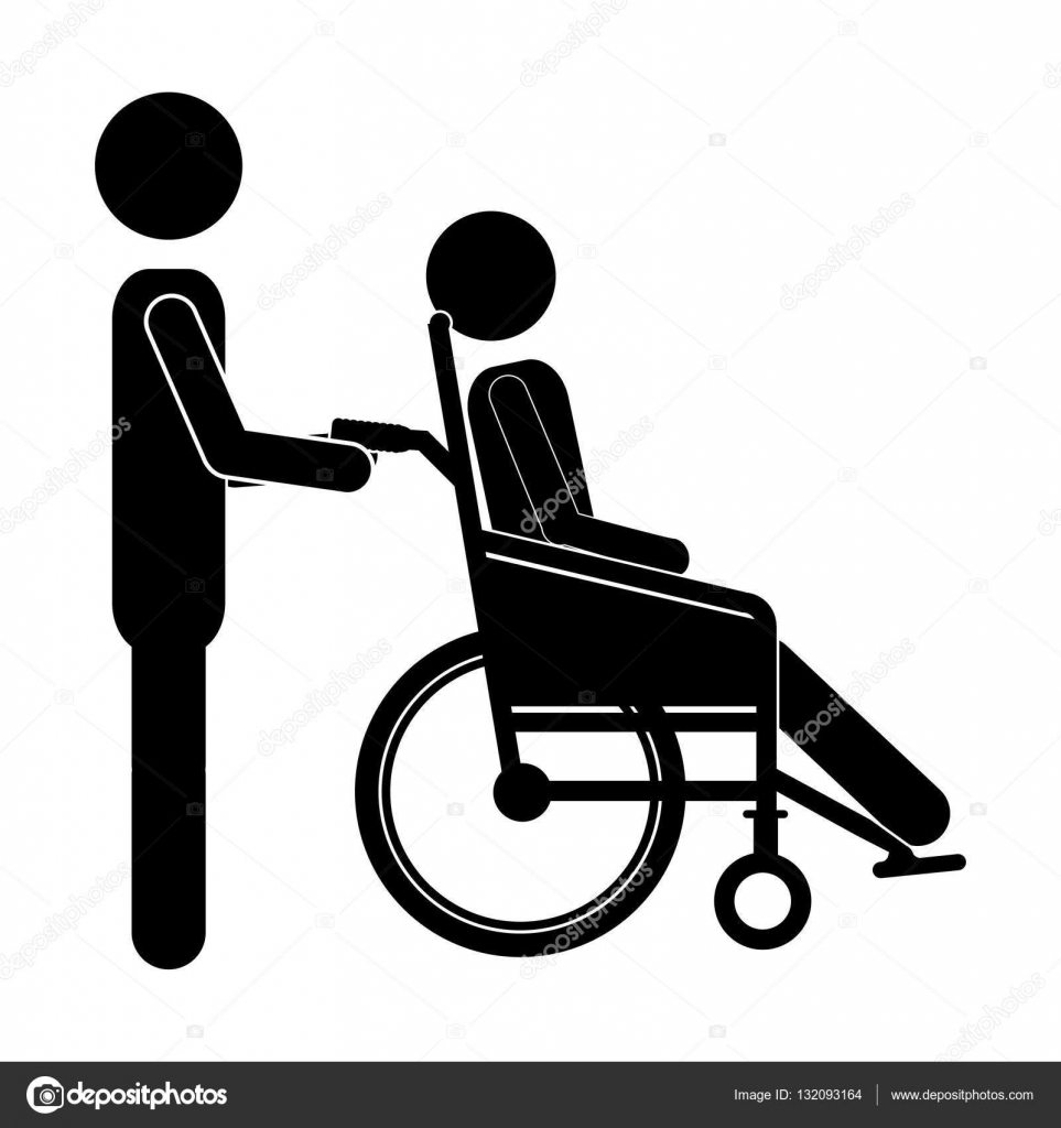 Silhouette person helping another push a reclining wheelchair Stock Vector  by ©grgroupstock 132093164, image size:963x1024