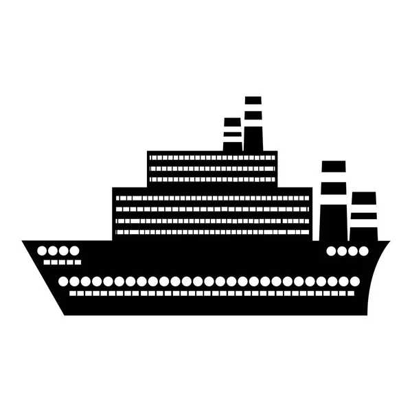 Sylwetka czarny wielki rejs statek projekt płaski ikona — Wektor stockowy