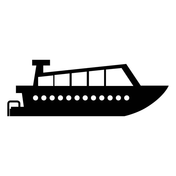 Черный силуэт яхты плоская икона с мотором — стоковый вектор
