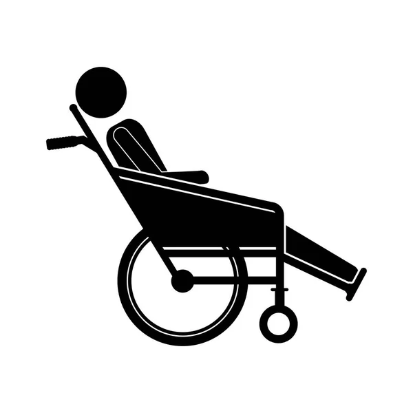 Άτομο που κάθεται σε ανακλινόμενα επίπεδη εικόνα με αναπηρικό καροτσάκι — Διανυσματικό Αρχείο