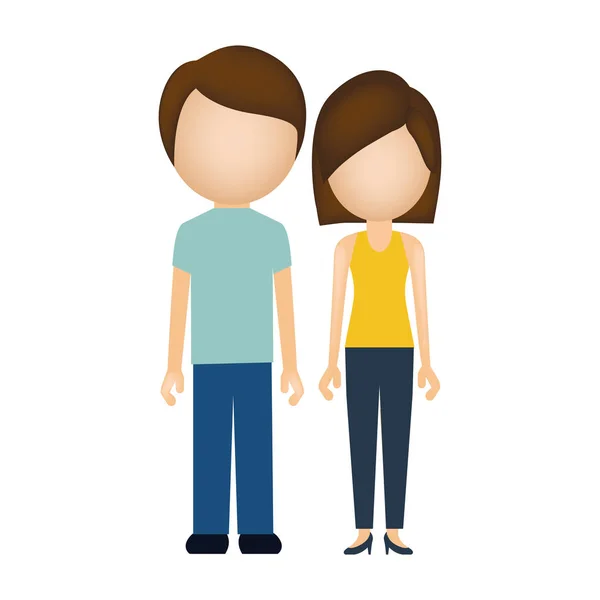 Silhouette colorée de couple sans visage — Image vectorielle