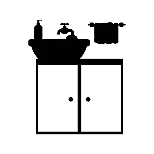 Lavabo de silueta monocromo con muebles pequeños — Archivo Imágenes Vectoriales