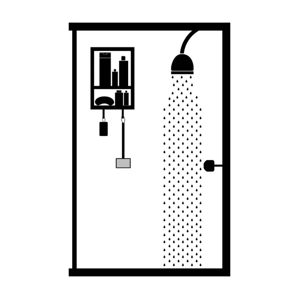 Monochromatický koupelna s otevřenou sprchou — Stockový vektor
