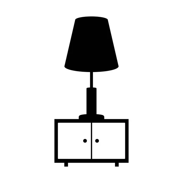 Monochroom nachtkastje met lamp pictogram — Stockvector