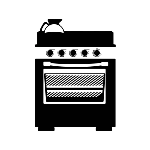 Fogão de silhueta monocromática com forno — Vetor de Stock