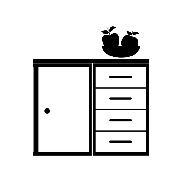 Étagère monochrome avec fruits panier — Image vectorielle