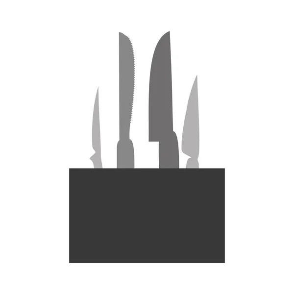 Silhouette échelle de gris avec bloc de couteau ensemble — Image vectorielle