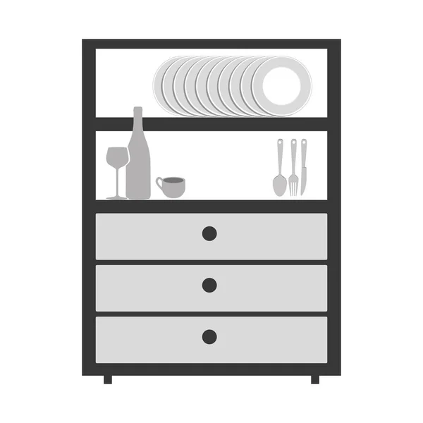キッチンのアイテムにグレー スケール大きな食器棚 — ストックベクタ