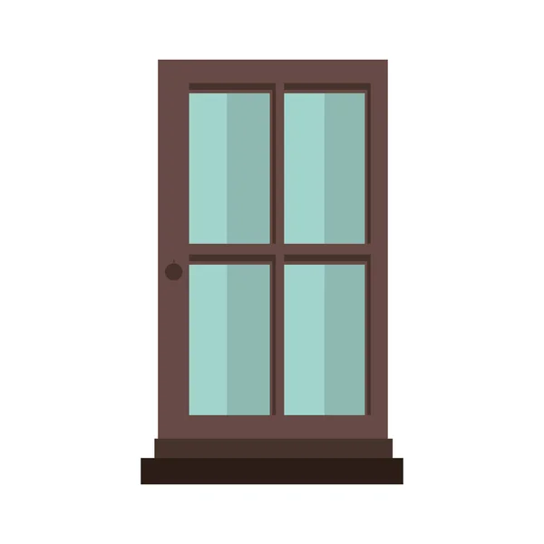 Silhueta colorida com porta de madeira e vidro — Vetor de Stock