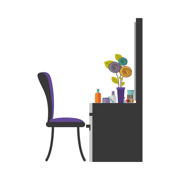 Silhouette colorée avec commode et maquillage — Image vectorielle