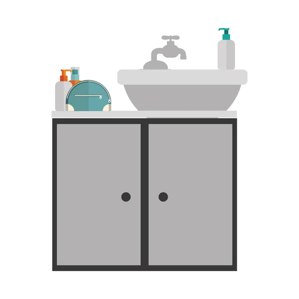 Silhouette échelle de gris lavabo avec armoire — Image vectorielle
