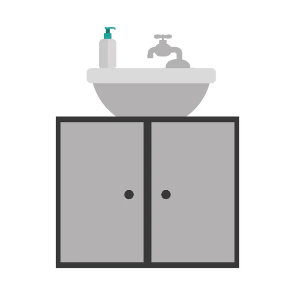 Graue Skala Silhouette Waschtisch mit Schrank mit zwei Türen — Stockvektor