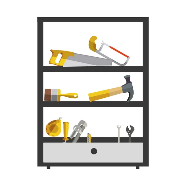 Couleur silhouette avec boîte à outils haute rack — Image vectorielle