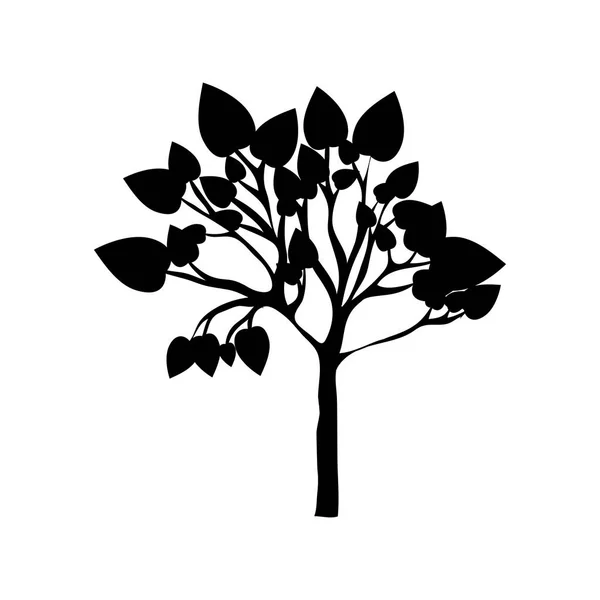 Arbre silhouette noire aux branches feuillues — Image vectorielle