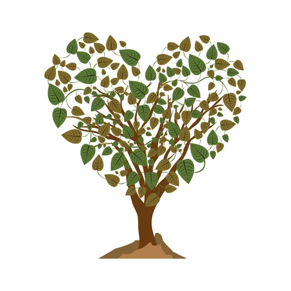 Arbre en forme de coeur avec des branches feuillues colorées — Image vectorielle