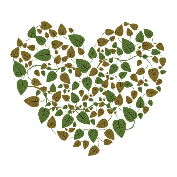Forma de corazón hojas con enredaderas — Archivo Imágenes Vectoriales