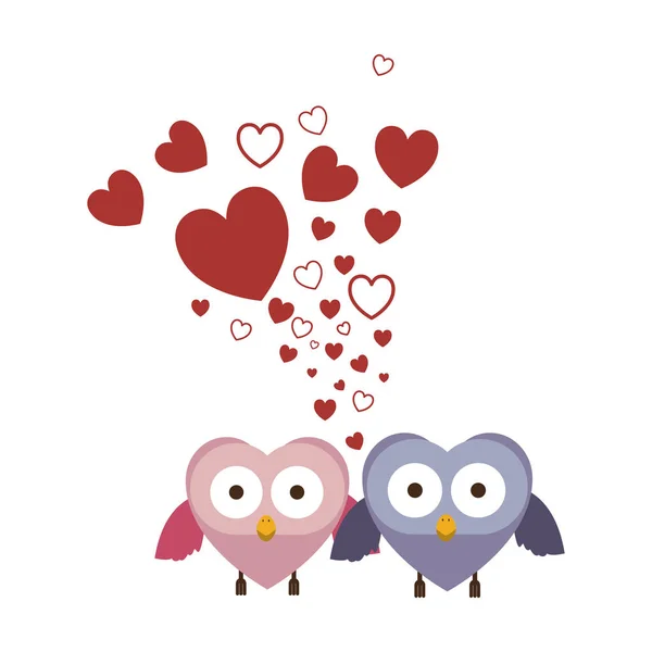 Couple de hiboux tenant des ailes en amour — Image vectorielle