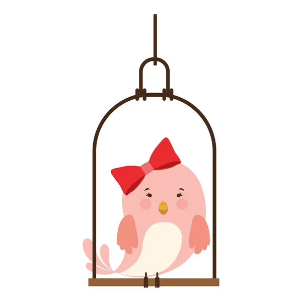 Swing met roze vogel permanent met strik — Stockvector