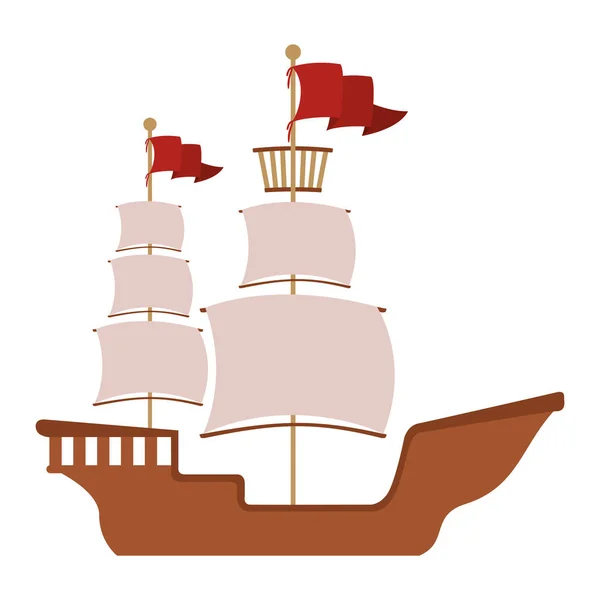 Barco de madeira com bandeira vermelha — Vetor de Stock