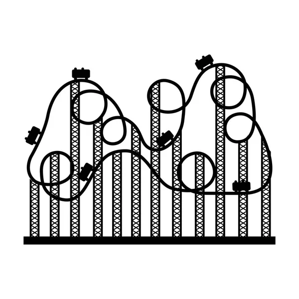 Silueta montaña rusa en el parque de atracciones — Vector de stock