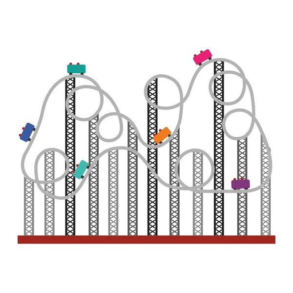 Silueta montaña rusa en el parque de atracciones — Vector de stock