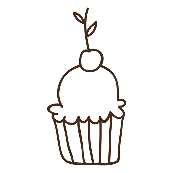 Silhouet zoete cupcake pictogram met kersen — Stockvector