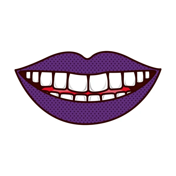 Silueta labios sonrientes con dientes y lengua — Vector de stock